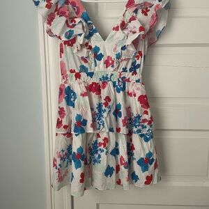 Peter Som Floral Ruffle Dress - Pink, Blue, White